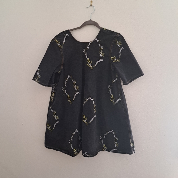 Ganni Embroidery Black Washed A-Line Mini Dress Size 38 - Picture 8 of 14